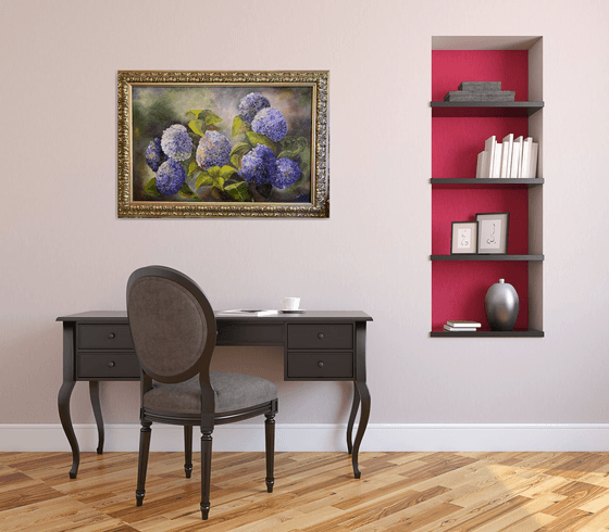 Purple Hydrangeas Original Oil Painting gorgeous Silver Frame 24x36