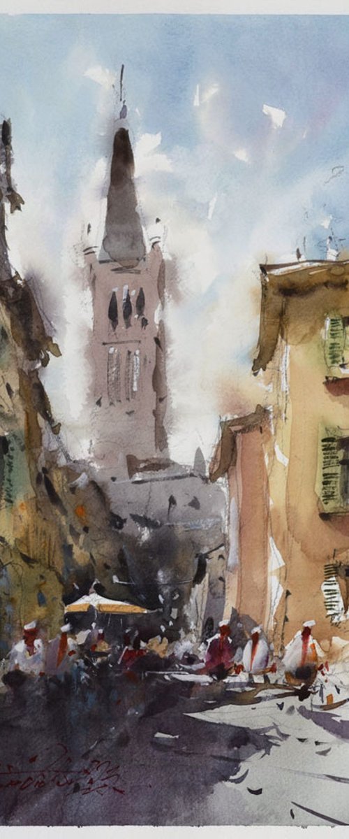 Verona, watercolor on paper. by Marin Victor