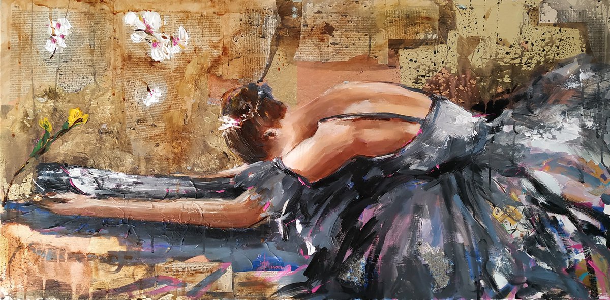 Resting Moment 5 -Original Ballerina painting-Ballet painting by Antigoni Tziora