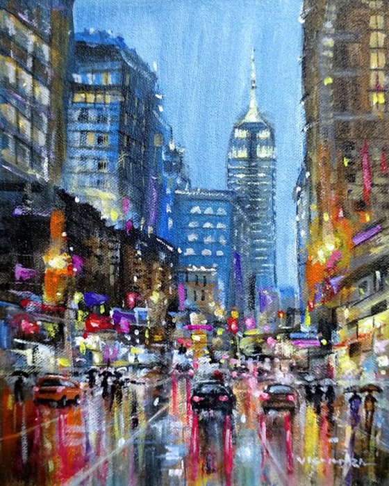New York city evening  rain