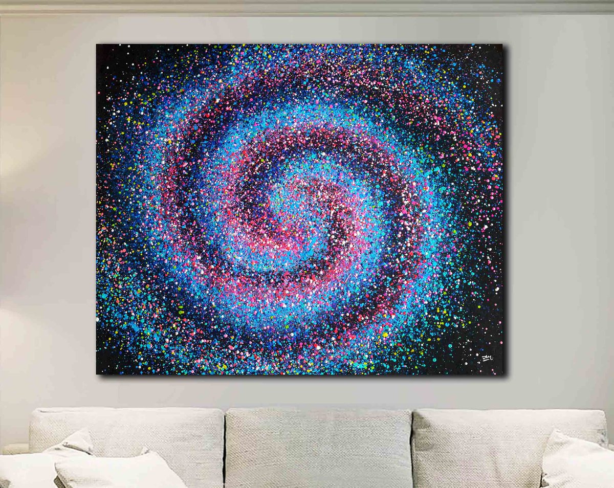 Space landscape Spiral galaxy Distant stars Dark light blue artwork Stars Night sky by Nadins ART