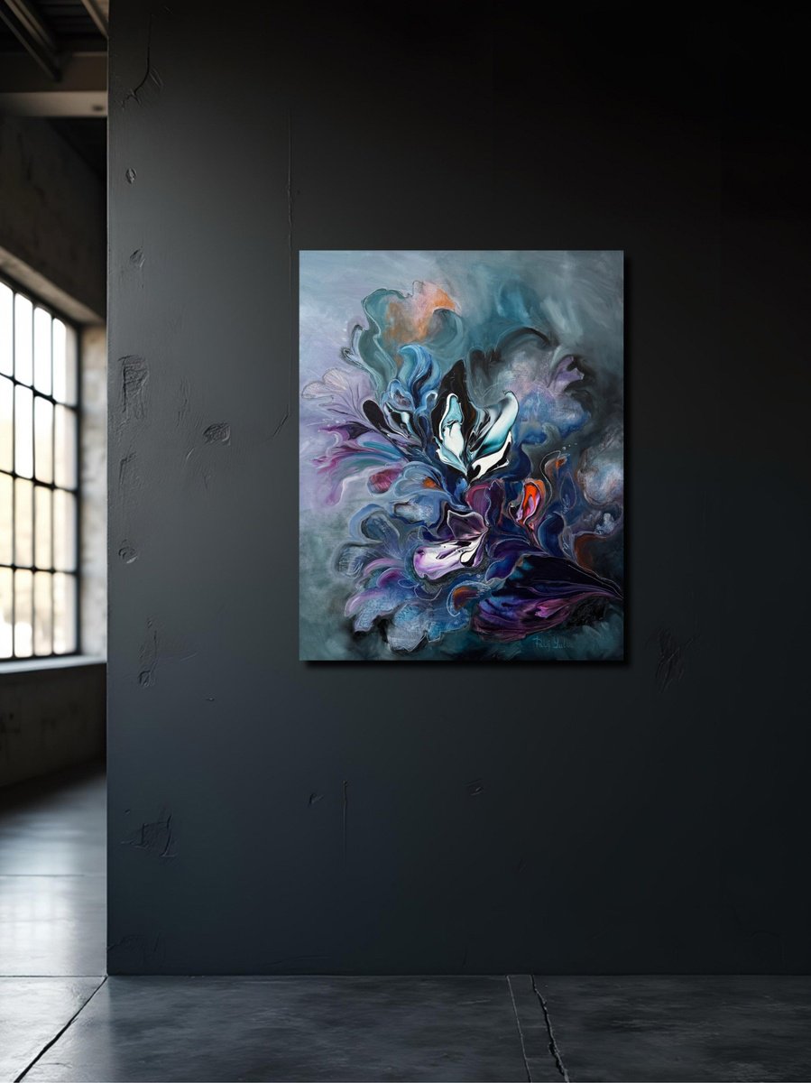 Abstract Botanical Painting By Yuliia Poraiko, 24 X 31", Dance Of Shadows And Light, Original Artwork