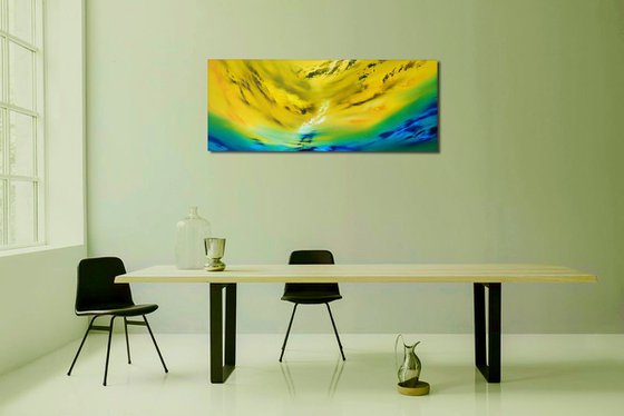 Yellow vision, 100x40 cm, Deep edge, LARGE XL, Original abstract painting