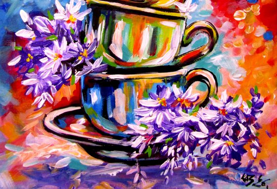 Cups with flowers