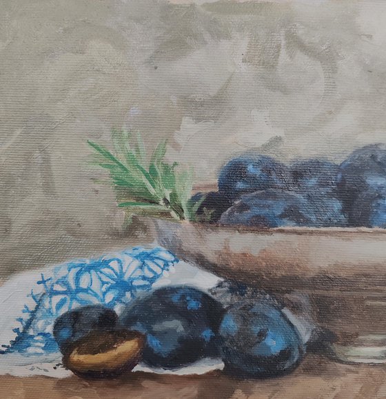 Plums, rosemary and drapery