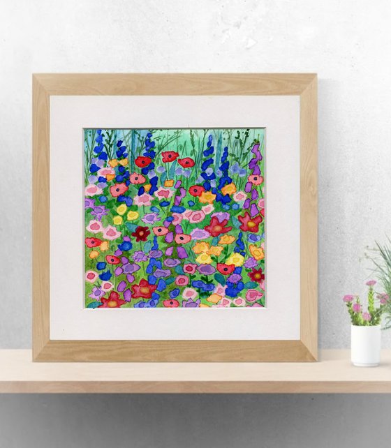 Wildflowers Two - mounted watercolour, small gift idea