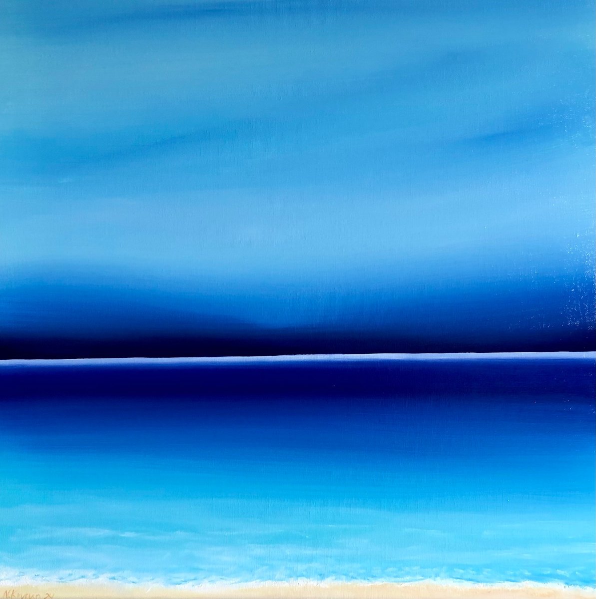 Impressionistic Landscape Oil Painting By Nataliia Krykun, 22 X 22", Morning Horizon #1, Original Artwork