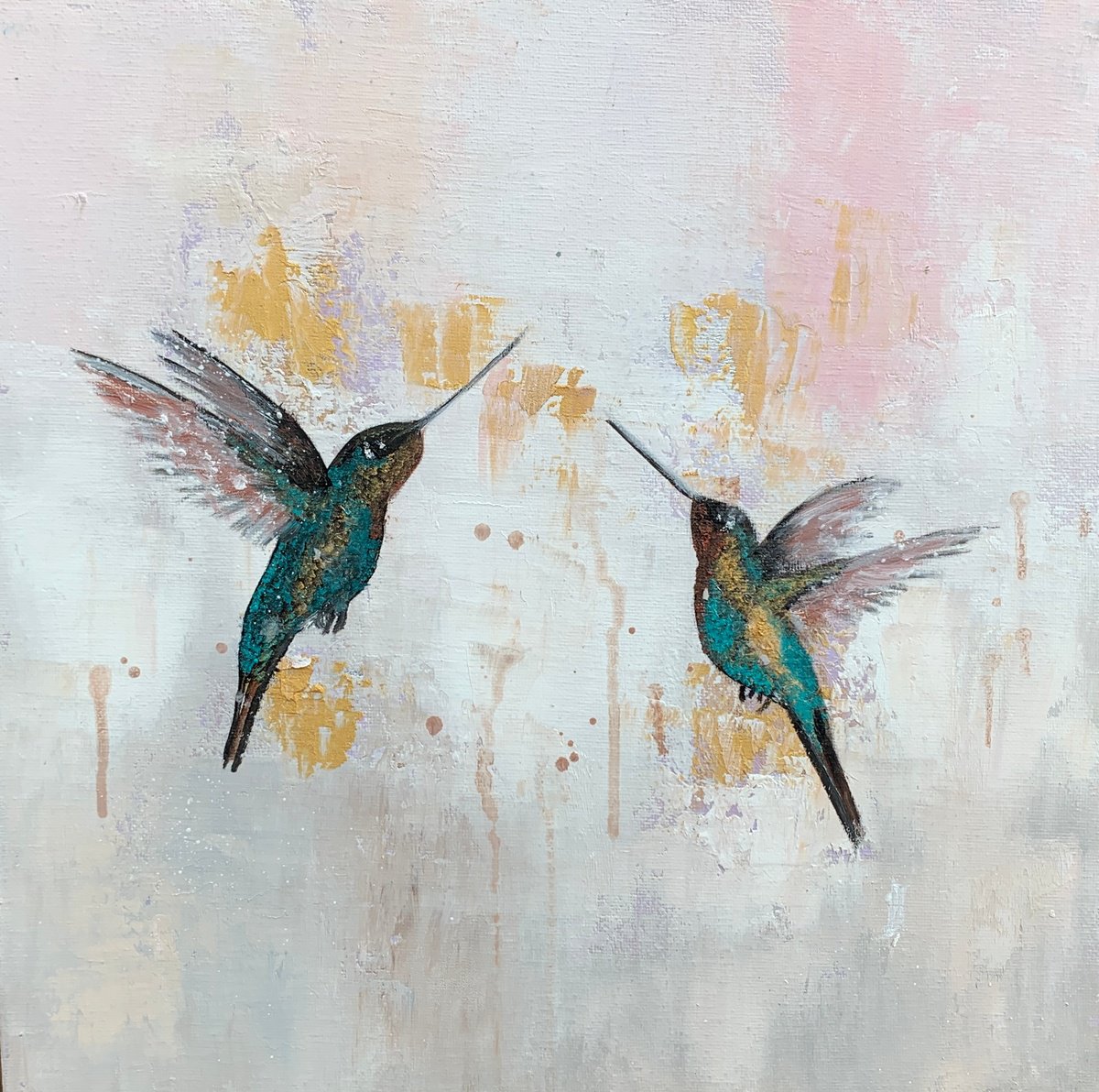 Love Birds ~ Hummingbirds in Flight by Laure Bury