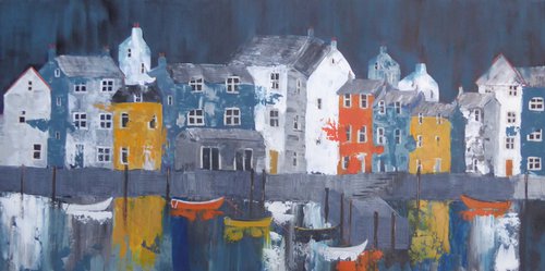 Polruan Evening Colours, diptych by Elaine Allender