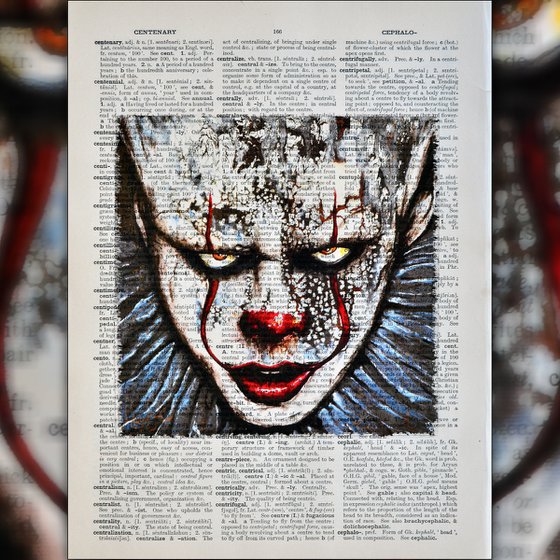 IT - Collage Art on Large Real English Dictionary Vintage Book Page