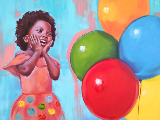 " Pure joy" - Girl with colorful balloons