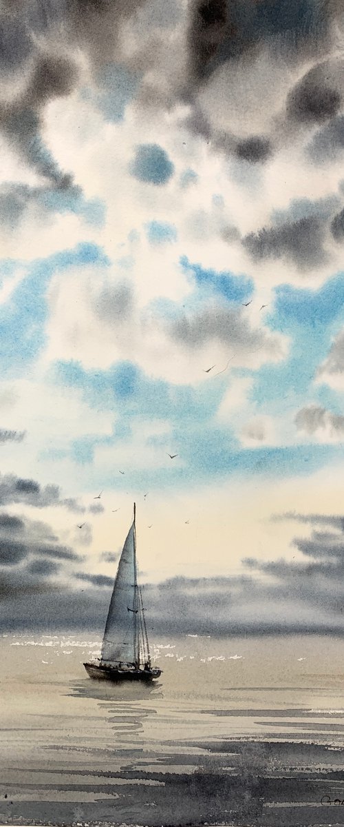 Yacht and clouds by Eugenia Gorbacheva