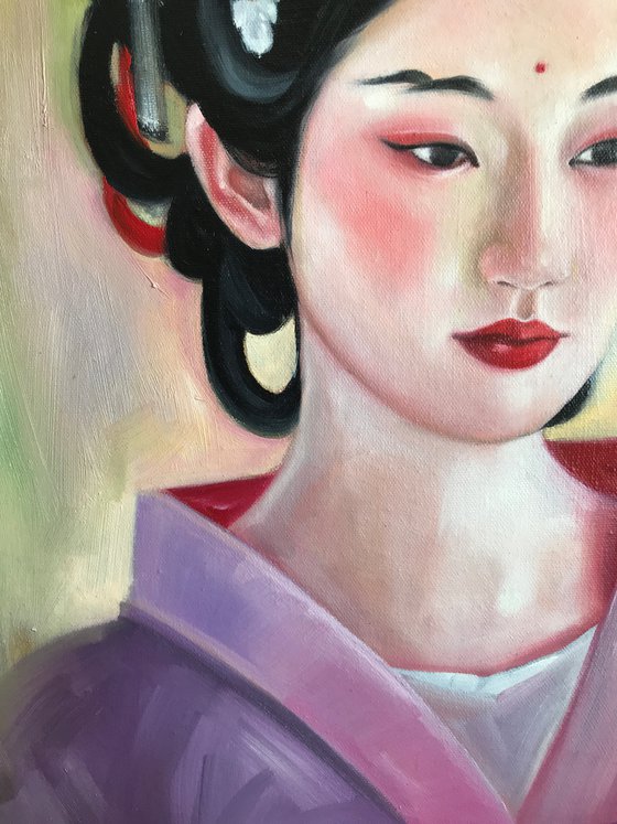 "Hanfu girl portrait in lilac clothes"