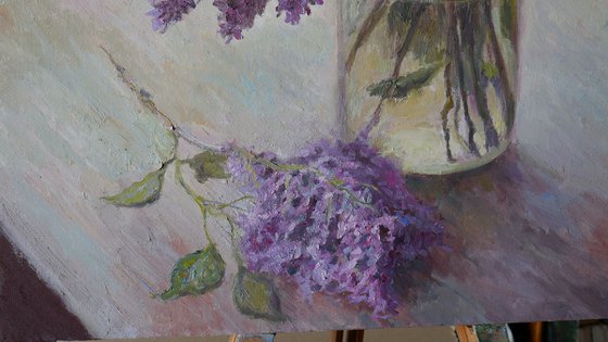 The Lush Bouquet Of Lilacs Near The Light Window - Lilacs still life painting