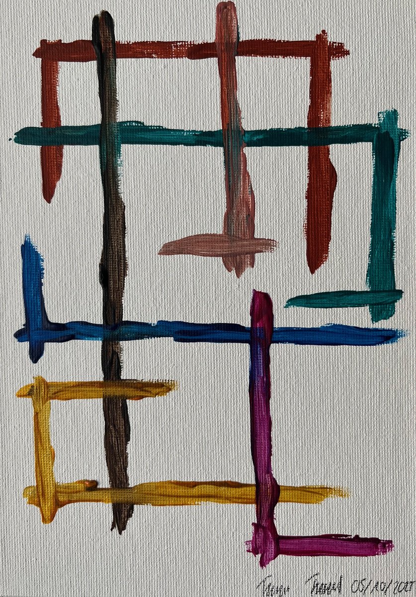 Geometric Abstract Acrylic Painting By Franz Friedel, 6 X 8, Fragments Ii, Original Artwork