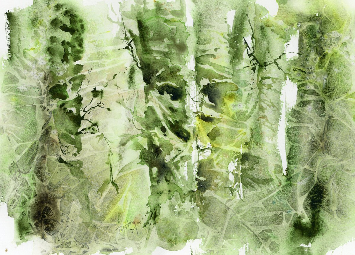 Impressionistic Botanical Watercolour By Alex Tolstoy, 12 X 9, Trees In Green, Original Artwork