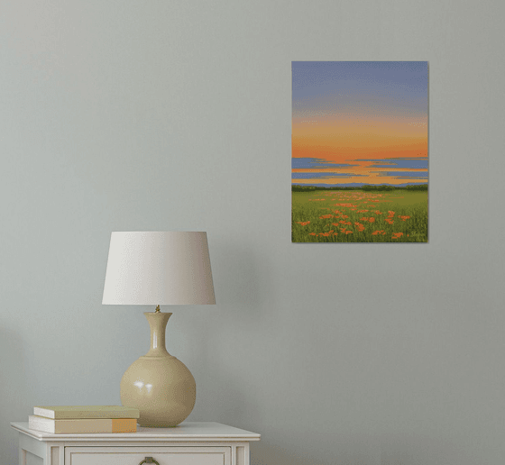 Twilight Sky - Colorful Flower Field Landscape