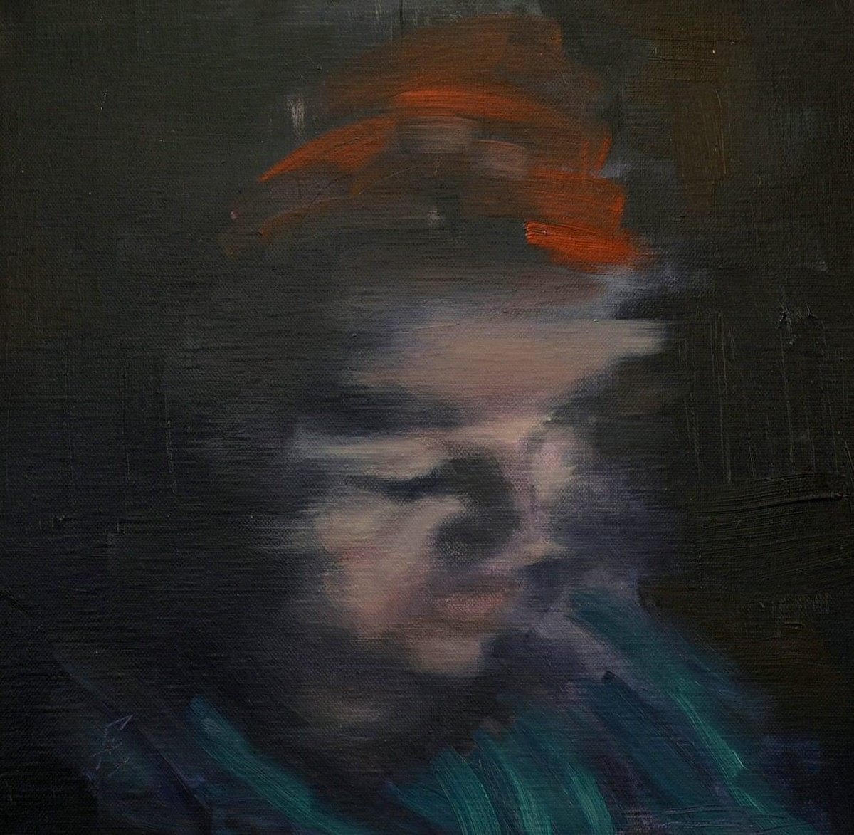 Impressionistic Portrait Acrylic Painting By Nikola Gulev, 16 X 16", "Nomophobia", Original Artwork