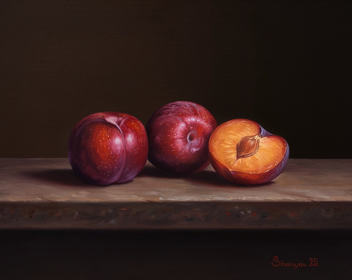 Photorealistic Oil Painting , Classical Plums By Gevorg Sinanian, 12 X 9, Artwork For Sale On Artfinder