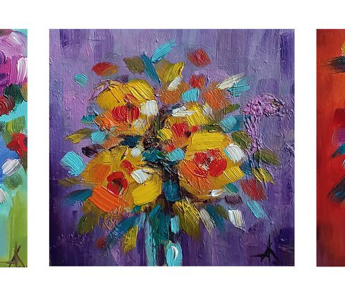 Triptych bouquets - flowers by Anastasia Kozorez