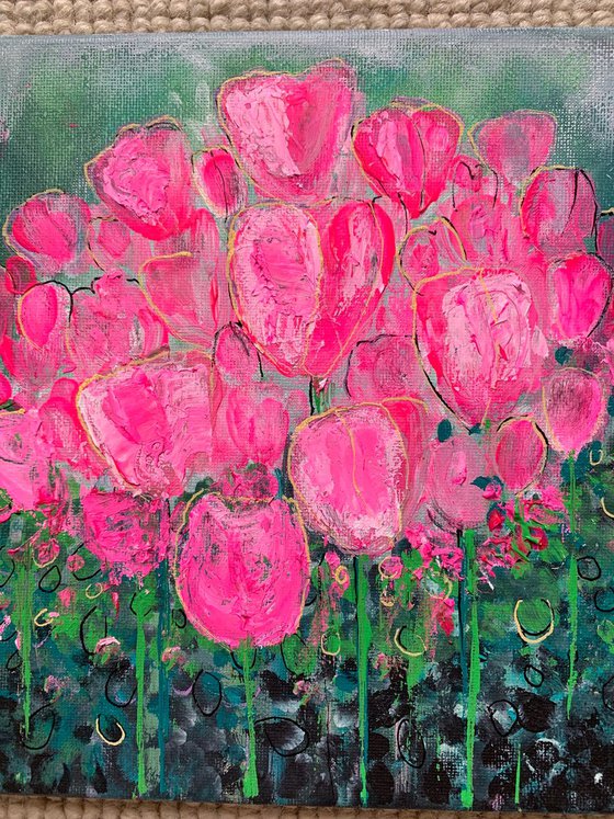 Pink Tulips, Flower Paintings, Floral Artwork For Sale, Original Acrylic Painting, Home Decor, Wall Art Decor, Gift Ideas