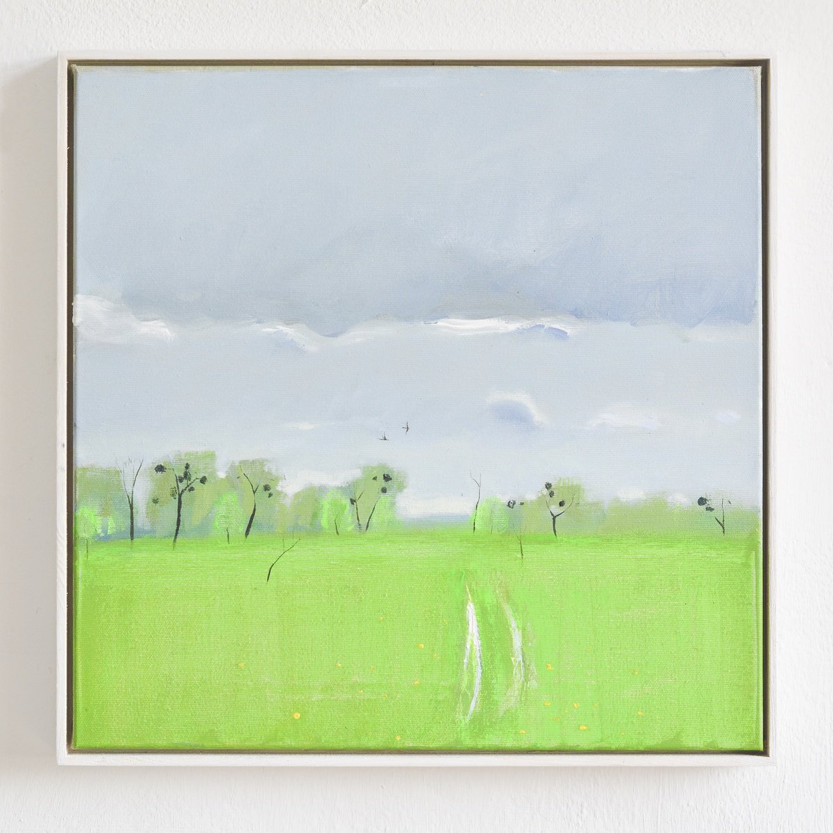 Impressionistic Landscape Acrylic Painting By Igor Nekraha, 17 X 17, April Green, Original Artwork