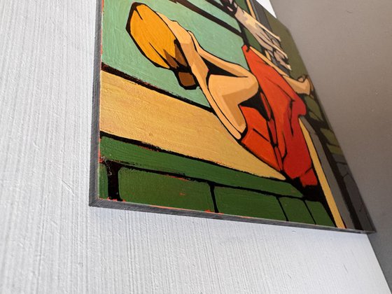 Woman and Dog Colorful Small Painting