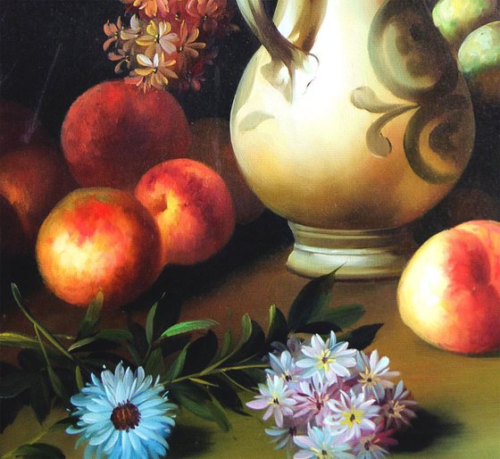 Still life floral and fruits composition