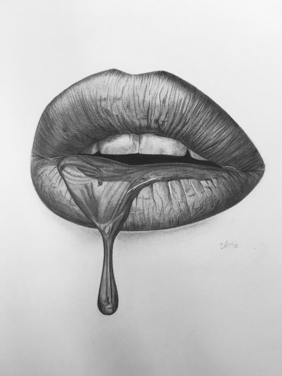 Photorealistic Portrait Pencil Drawing By Amelia Taylor, 12 X 16, Dripping Lip No.2, Original Artwork
