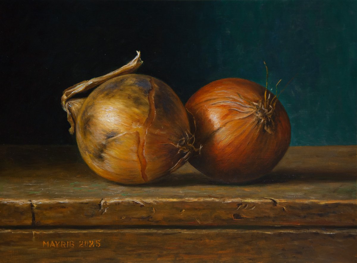 Impressionistic Still Life Oil Painting By Mayrig Simonjan, 13 X 9", Onion Lovers, Original Artwork