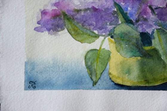 Lilac flowers original watercolor painting on craft paper, Botanical still life, romantic postcard