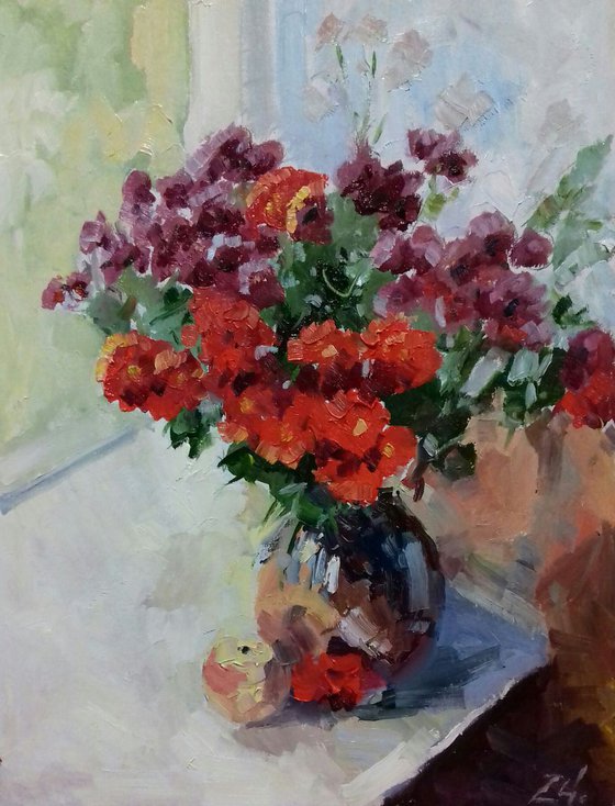 Red Flowers in a Vase.