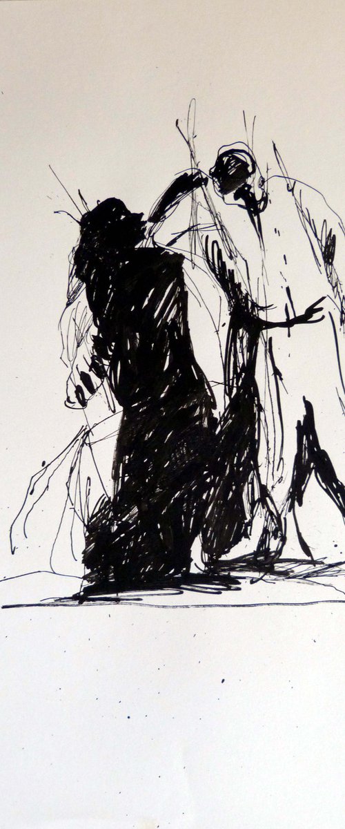 Domestic Scene, ink on paper 42x29 cm by Frederic Belaubre