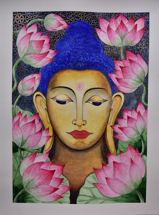 Buddha With Lotus Flowers By Mariia Kamenska Artfinder