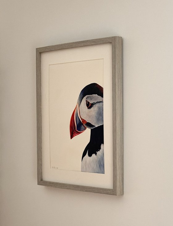 Atlantic Watcher Puffin Watercolour Painting