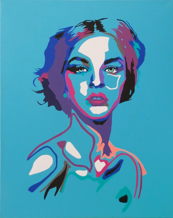 Abstract Female Portrait In Blue And Violet