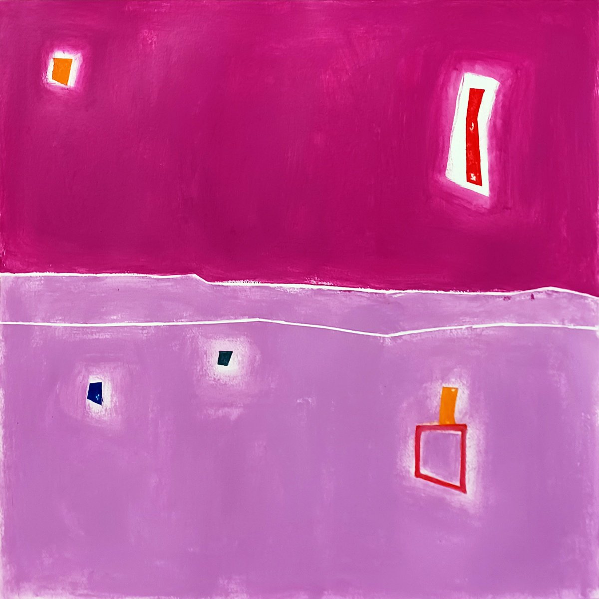 Abstract Acrylic Painting By Luis Medina, 20 X 20", Plum And Violet Landscape, Original Artwork