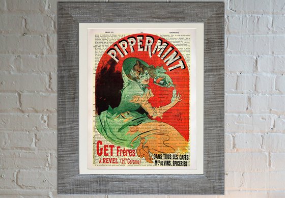 Pippermint - Collage Art Print on Large Real English Dictionary Vintage Book Page