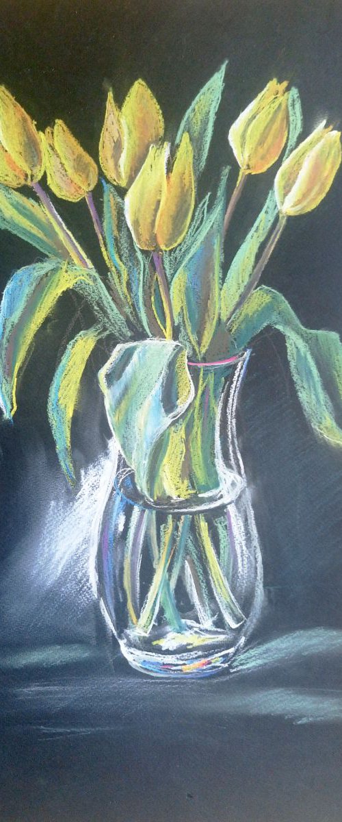 Yellow tulips. - original soft pastel drawing. by Mag Verkhovets