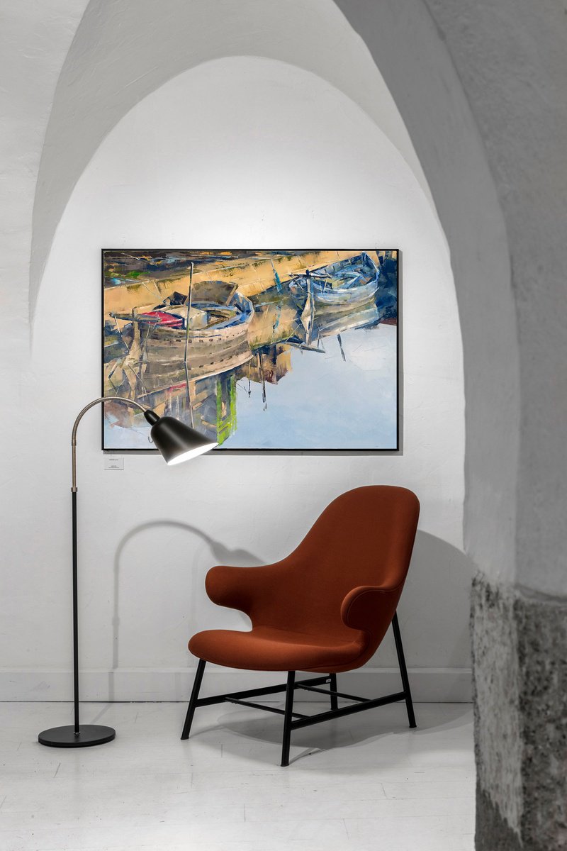 Impressionistic Landscape Oil Painting By Volodymyr Glukhomanyuk, 35 X 24", Pier, Original Artwork