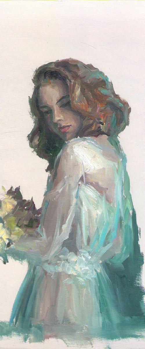Lady with bunch of roses by Vachagan Manukyan