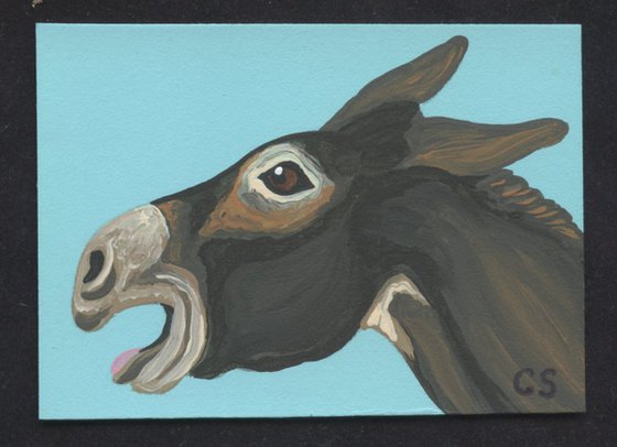 ACEO ATC Original Miniature Painting Donkey Farmyard Art-Carla Smale