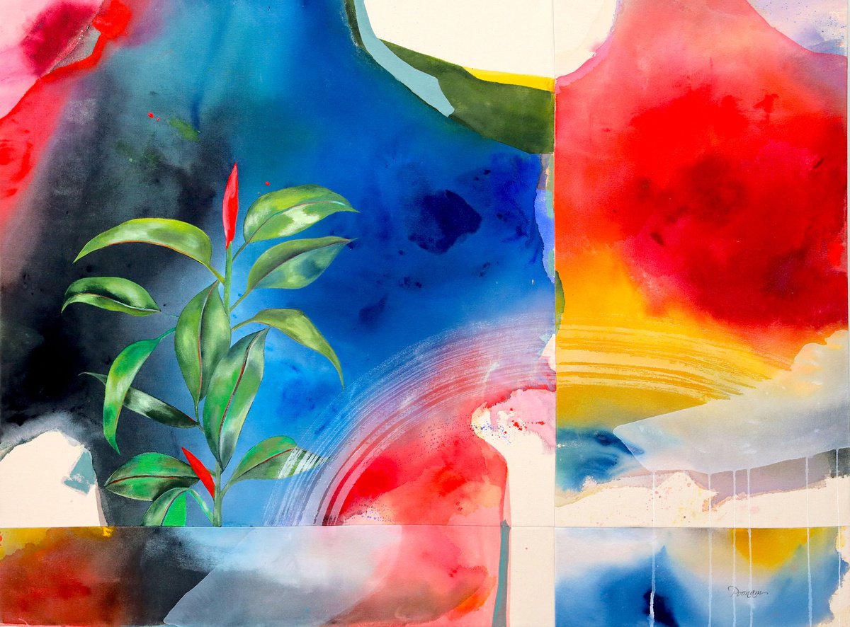 Abstract Botanical Acrylic Painting By Poovi Art, 48 X 36", When I Get There, Original Artwork