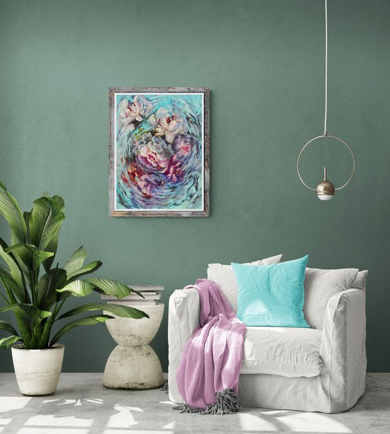 Flower swirl. Abstract painting with flowers