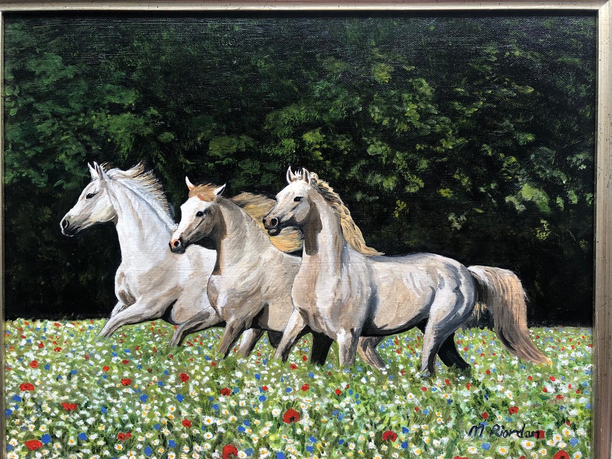 WHITE HORSES IN MEADOW by Margaret Riordan