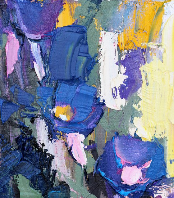 Purple floral, Blue flowers, Original oil painting, Floral Expressionist, Abstract wall art, Botanical Artwork, Contemporary painting, Gift art