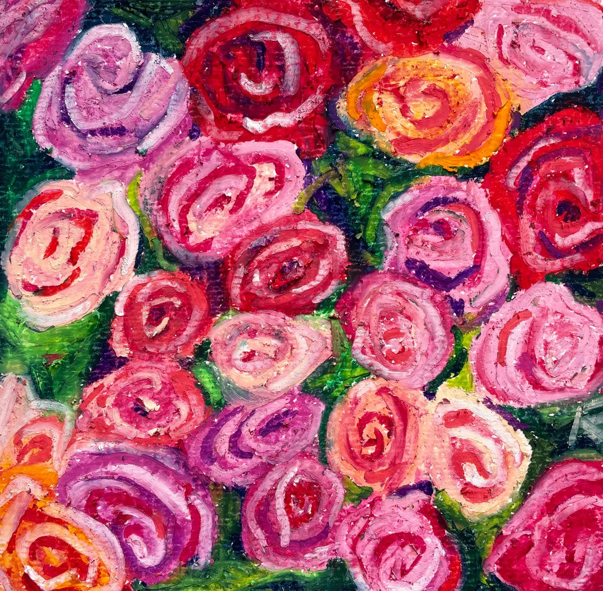 Rose Original Oil Pastel Painting, Valentines Day Gift, Hand Painted Card, Gifts for Her by Kate Grishakova