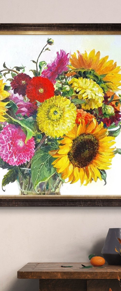 Floral bouquet in yellow and pink by SoNata Art