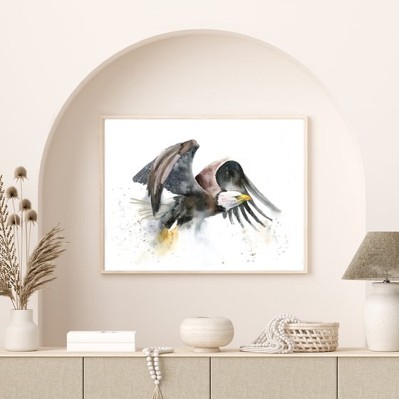 Flying Eagle  -  Original Watercolor Painting by Olga Shefranov