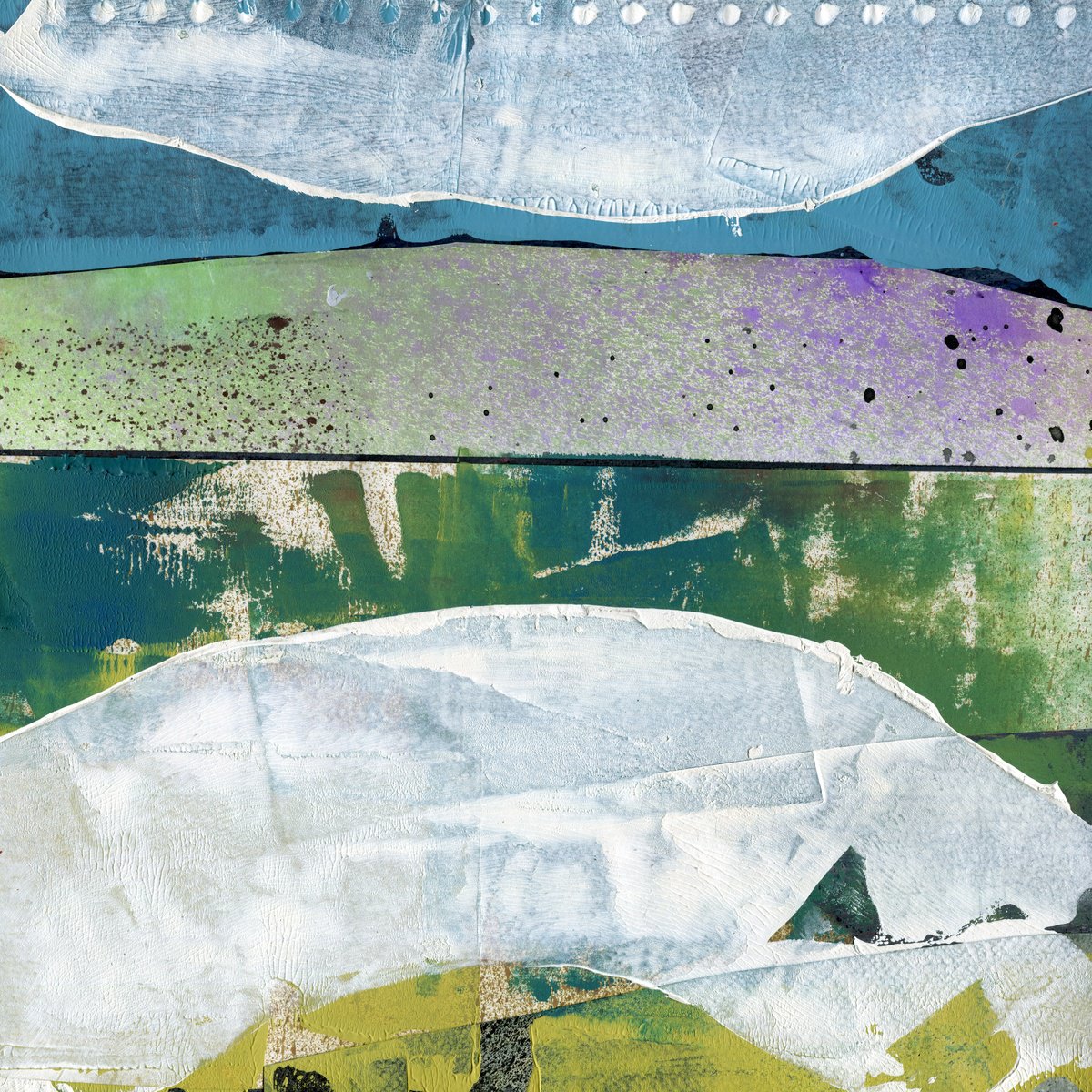 Abstract Landscape Collage By Elizabeth Anne Fox, 12 X 12, Frozen Pond 3, Original Artwork